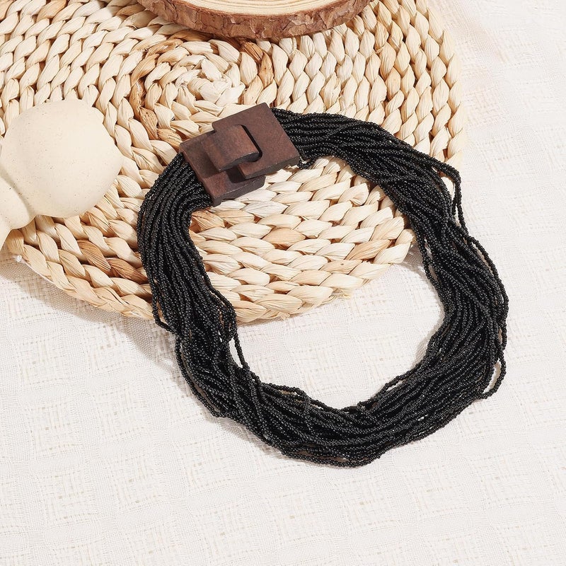 Coiris Beaded Strand Necklace for Women Boho Chunky Beaded Strand Necklace Bohemian Summer Beach Necklace Jewelry for Women(N0059-Black) - Image 5